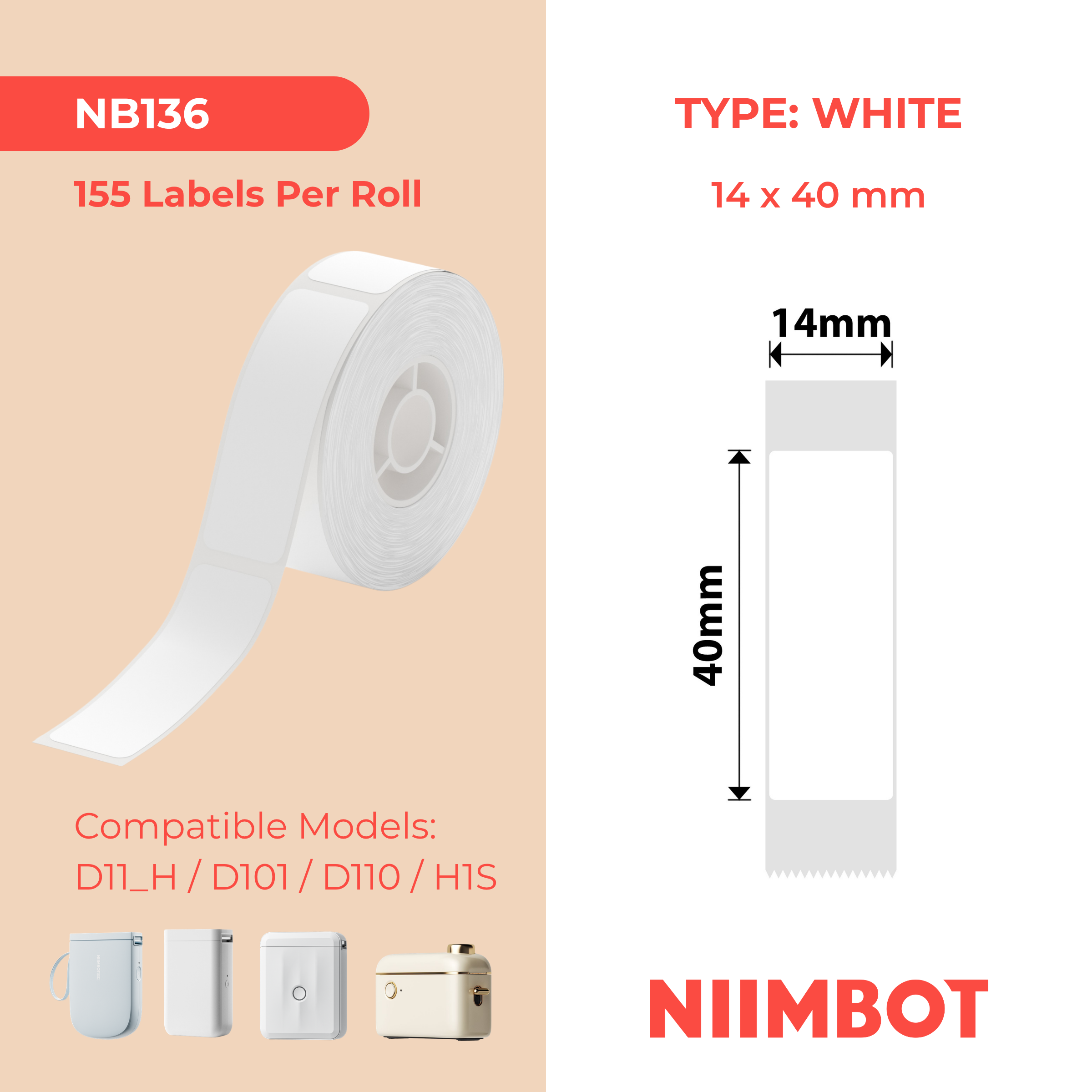 NB136 - NIIMBOT - D11 / D101 / D110 - RP14*40 - 155 AMALEBO NGOKUQONGQWA NGAMUNYE - OKUMHLOPHE