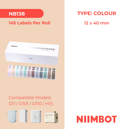 NB138 - NIIMBOT - D11 / D101 / D110 - 12X40MM - HERFSUITGAWE - 145 ETIKETTE PER ROL - 12 X ROLLE