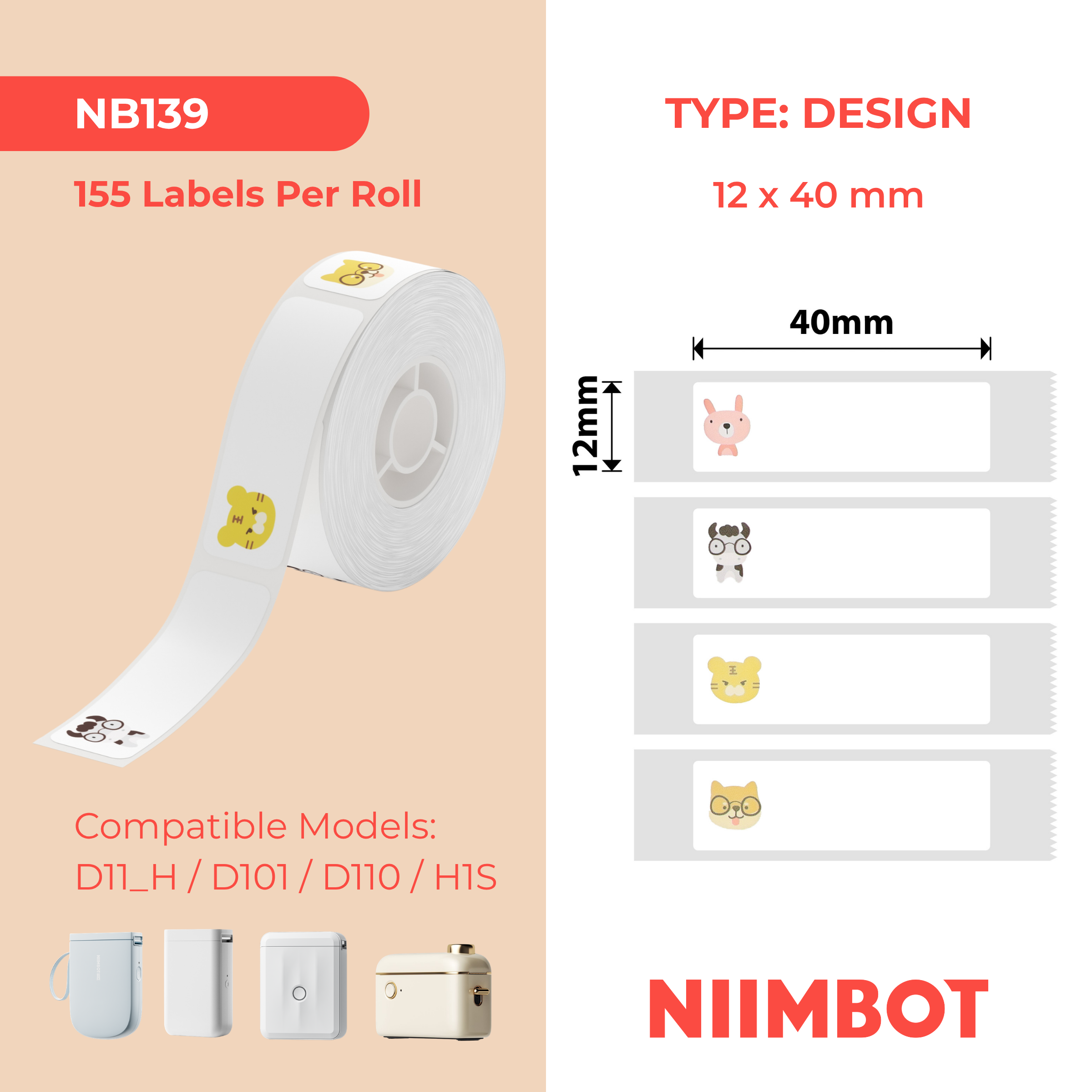 NB139 - NIIMBOT - D11 / D101 / D110 - RP12*40 - 160 AMALEBO NGOKUQHUBEKA NGAMUNYE - UKUDANIWA KWE-ZOO