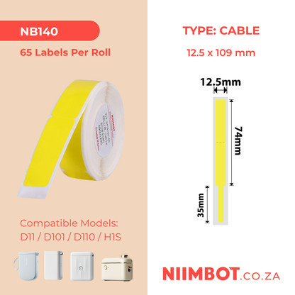 NB140 - NIIMBOT - D11 / D101 / D110 - RXL 12.5*109MM - 65 LABELS PER ROLL - YELLOW CABLE
