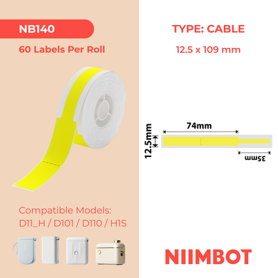 NIIMBOT - D Range - 12.5x109mm - Yellow Cable - 60 Labels