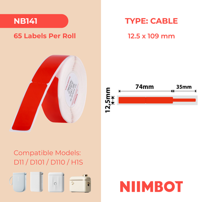 NB141 - NIIMBOT - D11 / D101 / D110 / H1S - 12.5X109MM - 65 RED CABLE LABELS