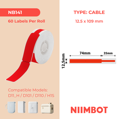 NIIMBOT - D Range - 12.5x109mm - Red Cable - 60 Labels