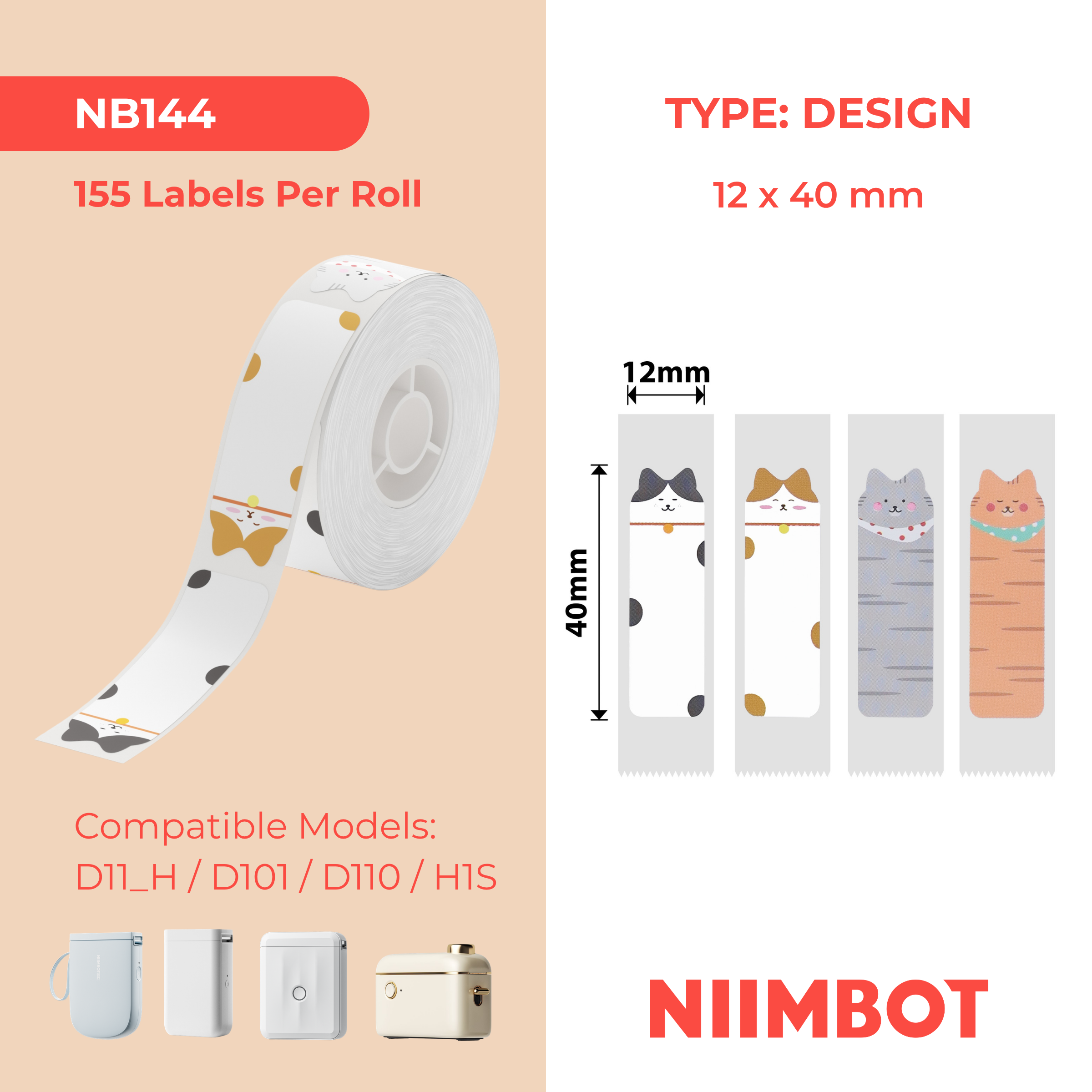 NB144 - NIIMBOT - D11 / D101 / D110 - RP12*40 - 160 AMALEBO NGOKUQHUBEKA NGAMUNYE - UKWENZIWA KWECAT