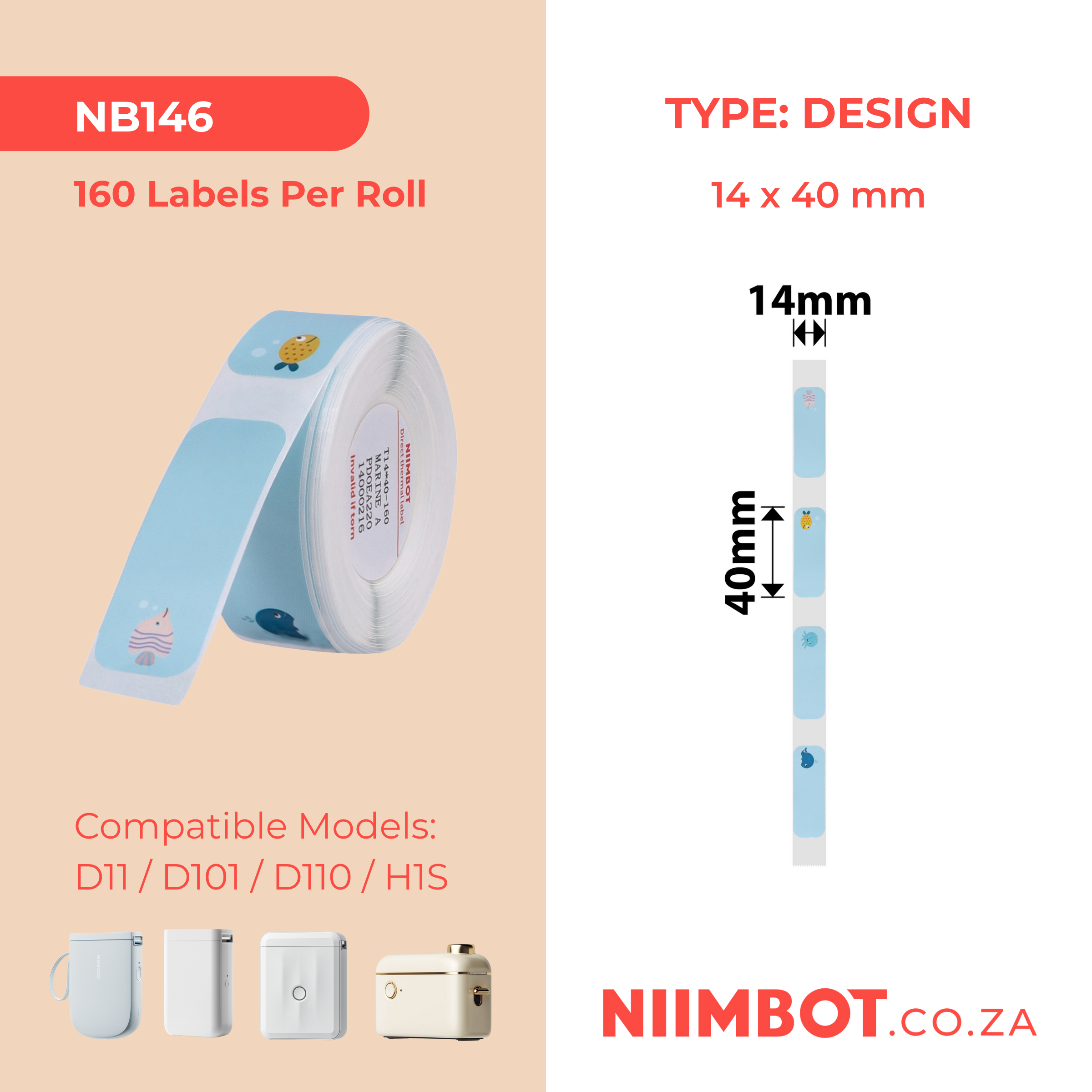 NB146 - NIIMBOT - D11 / D101 / D110 - RP14*40 - 160 ETIKETTE PER ROL - GEMENGDE SEEDIER-ONTWERP