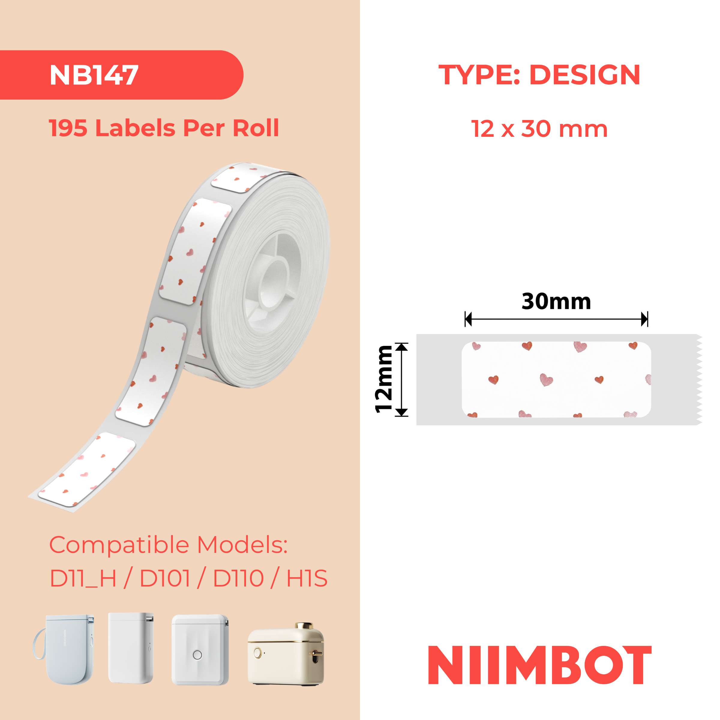NIIMBOT - D Range - 12x30mm - Love - 195 Labels