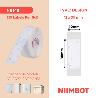 NB148 - NIIMBOT - D11 / D101 / D110 / H1S - 12X30MM - 210 THERMAL LABELS - BLUE SNOW DESIGN