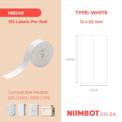NB149 - NIIMBOT - D11 / D101 / D110 - 12*22MM - 260 TERMIESE ETIKETTE - GESPLIT - WIT