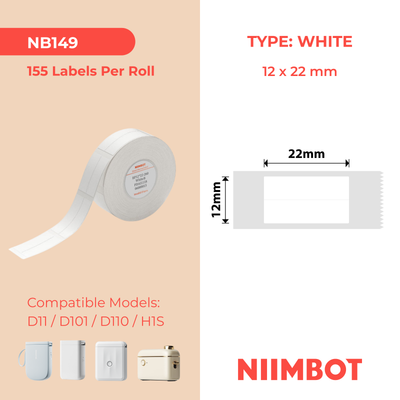 NB149 - NIIMBOT - D11 / D101 / D110 / H1S - 12X22MM - 260 WHITE SPLIT LABELS