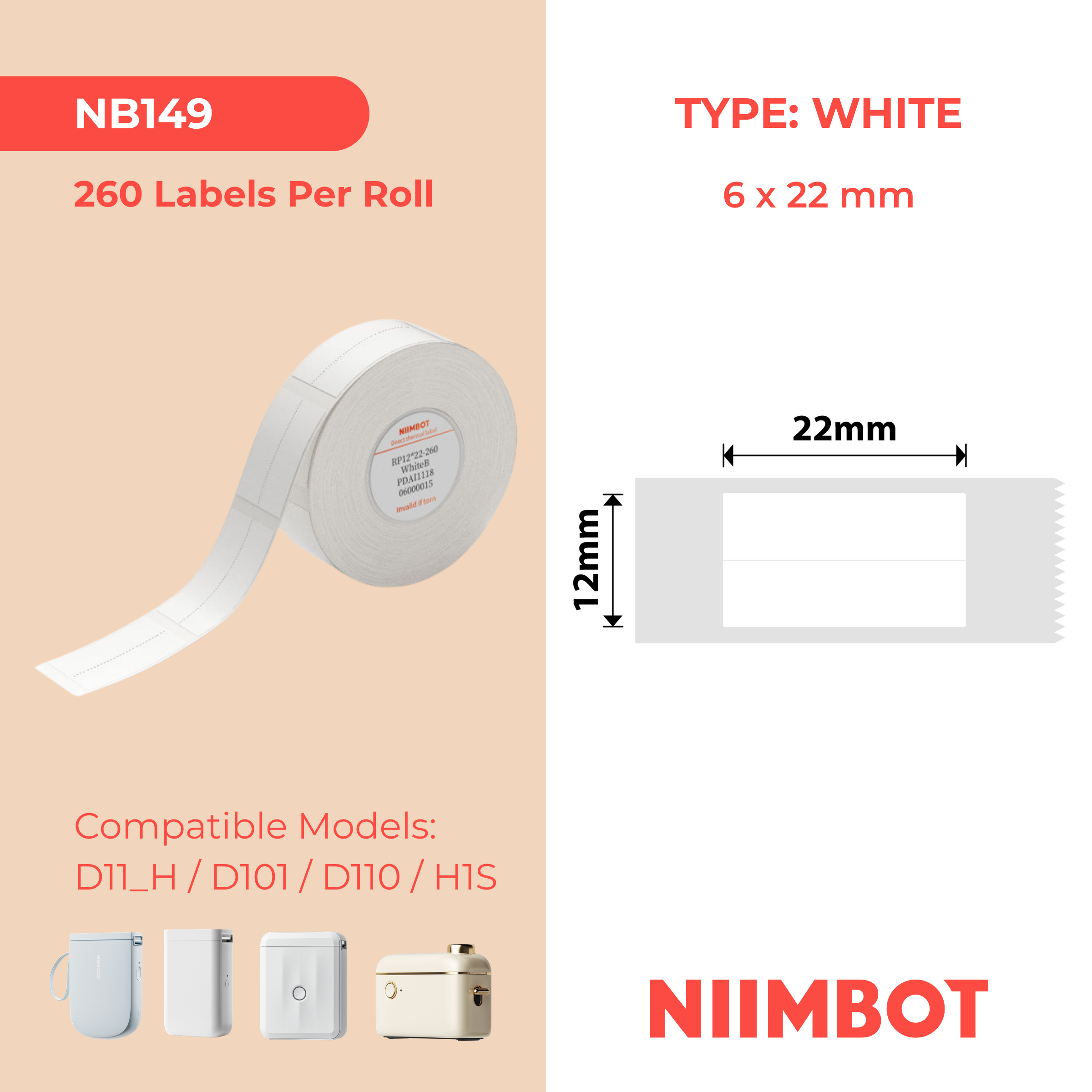 NB149 - NIIMBOT - D11 / D101 / D110 - 12*22MM - 260 AMALEBULA OKUTHETHAYO - SPLIT - EMHLOPHE