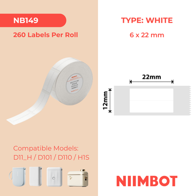 NIIMBOT - D Range - 6x22mm/2L - White - 500 Labels