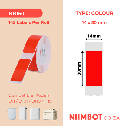 NB150 - NIIMBOT - D11 / D101 / D110 - 14*30MM - 210 LABELS PER ROLL - SOLID RUBY RED DESIGN