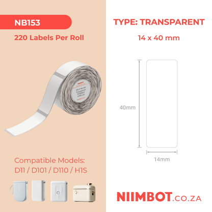 NB153 - NIIMBOT - D11 / D101 / D110 - 14X40MM - 160 LABELS PER ROLL - TRANSPARENT