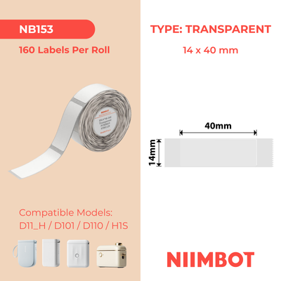 NB153 - NIIMBOT - D11 / D101 / D110 - 14X40MM - 160 ETIKETTE PER ROL - DEURSIGTIG