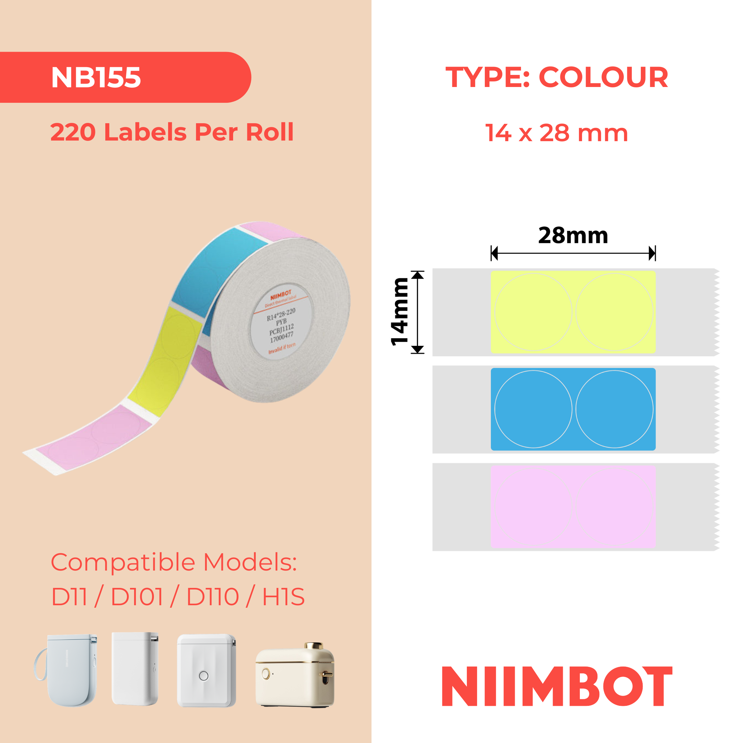 I-NB155 - NIIMBOT - D11 / D101 / D110 - 14*28MM - 220 LABELS NGEROLI NGAMUNYE - OKUDAYISWA I-PYB (MULTI- COLOUR) DESIGN