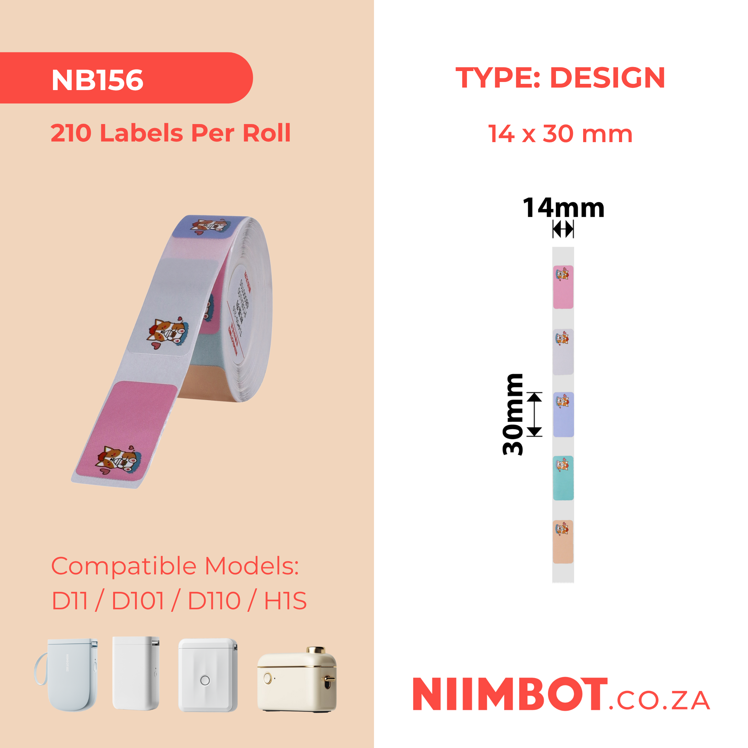 NB156 - NIIMBOT - D11 / D101 / D110 - R14*30 - 210 LABELS PER ROLL - CUTE CORGI DESIGN