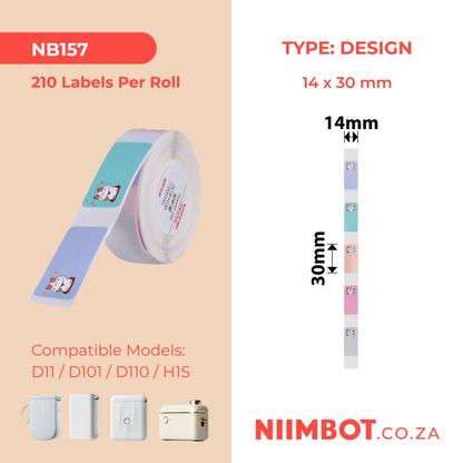 NB157 - NIIMBOT - D11 / D101 / D110 - R14*30 - 210 LABELS PER ROLL- FORTUNE CAT DESIGN