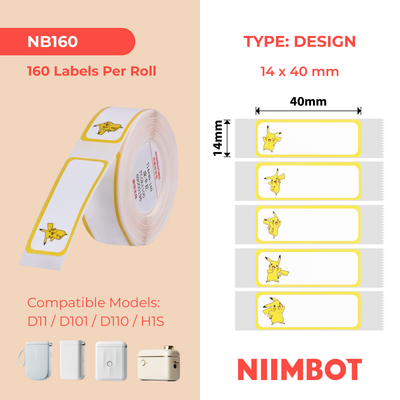 NB160 - NIIMBOT - D11 / D101 / D110 - R14*40 - 160 ETIKETTE PER ROL - PIKACHU C