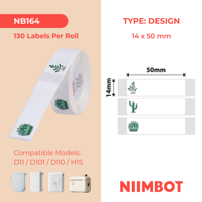 NB164 - Niimbot - D11 / D101 / D110 / H1S - 14x50mm - 125 Succulent A Labels