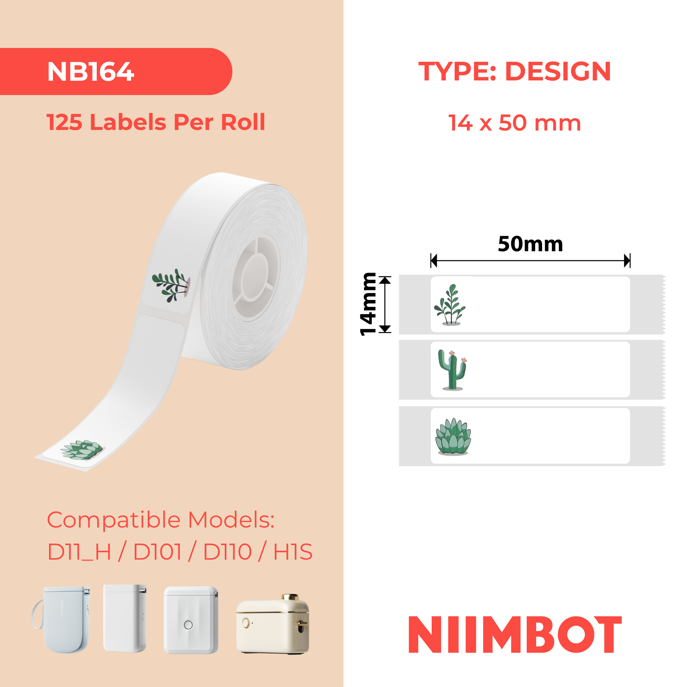 I-NB164 - NIIMBOT - D11 / D101 / D110 - 14*50MM - 130 AMALEBO NGOKUQONGA NGAWO - IDIZINI ELIHLE