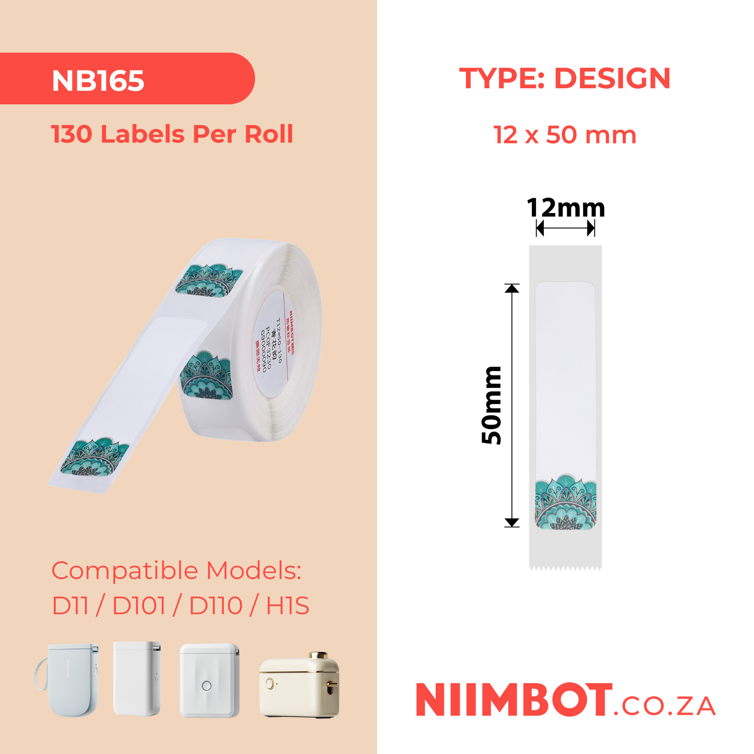 NB165 - NIIMBOT - D11 / D101 / D110 - 12*50MM - 130 THERMAL LABELS - PORCELAIN DESIGN