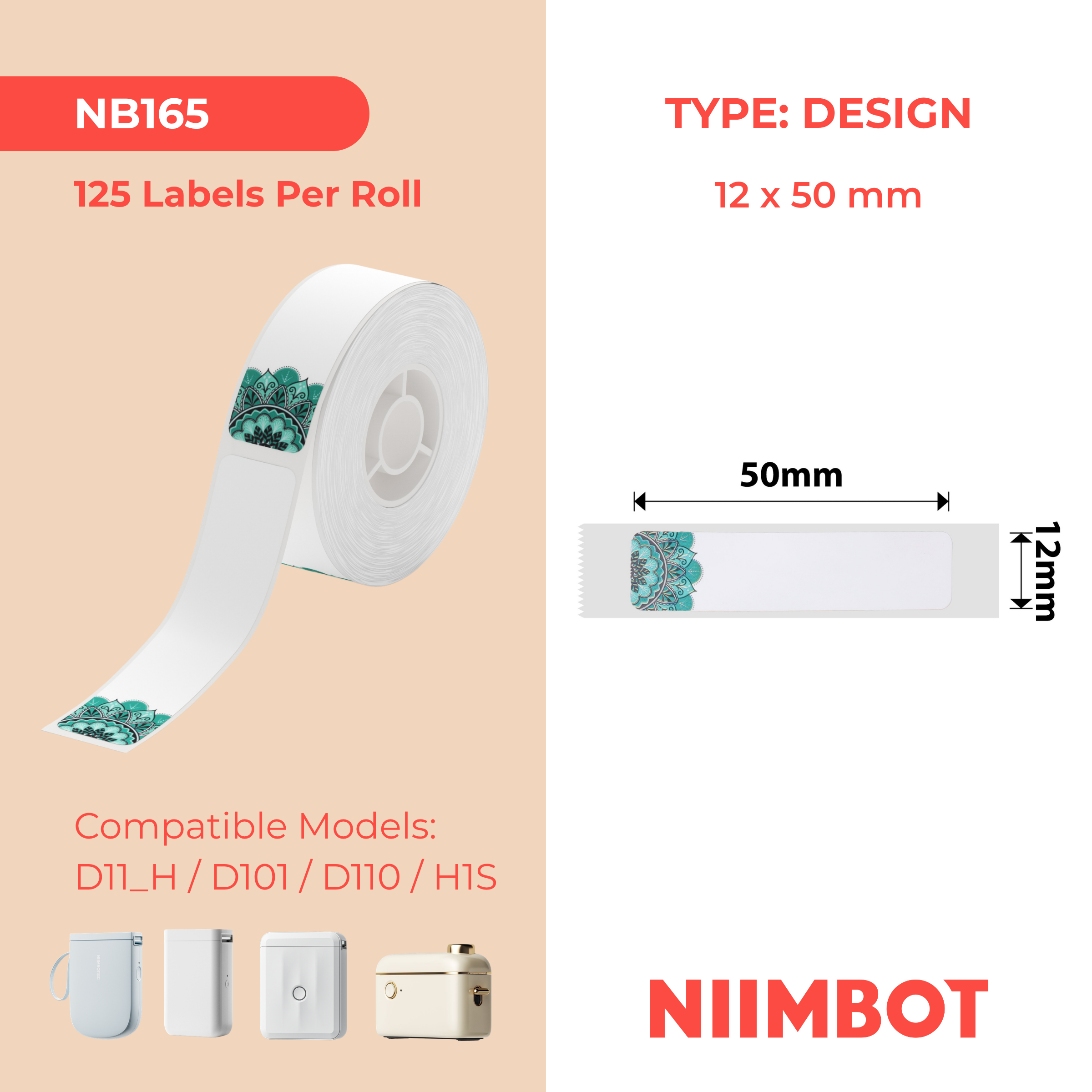 NIIMBOT - D Range - 12x50mm - Porcelain - 125 Labels