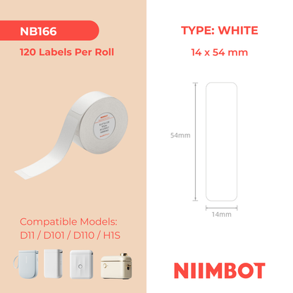 NB166 - NIIMBOT - D11 / D101 / D110 / H1S - 14X54MM - 120 LABELS PER ROLL - WHITE