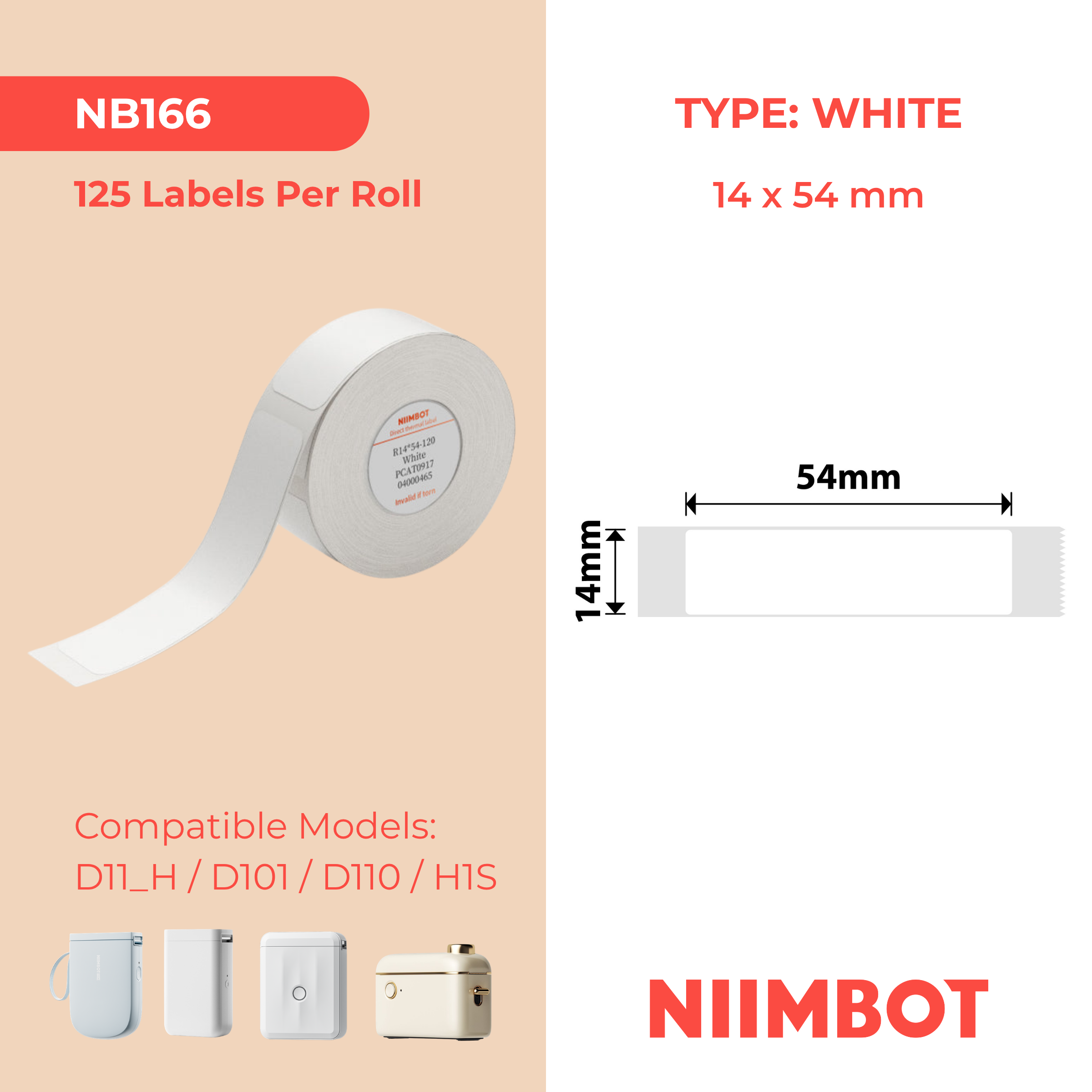 I-NB166 - NIIMBOT - D11 / D101 / D110 - 14*54MM - 120 AMALEBO NGOKUQONGA NGAWO - OKUMHLOPHE