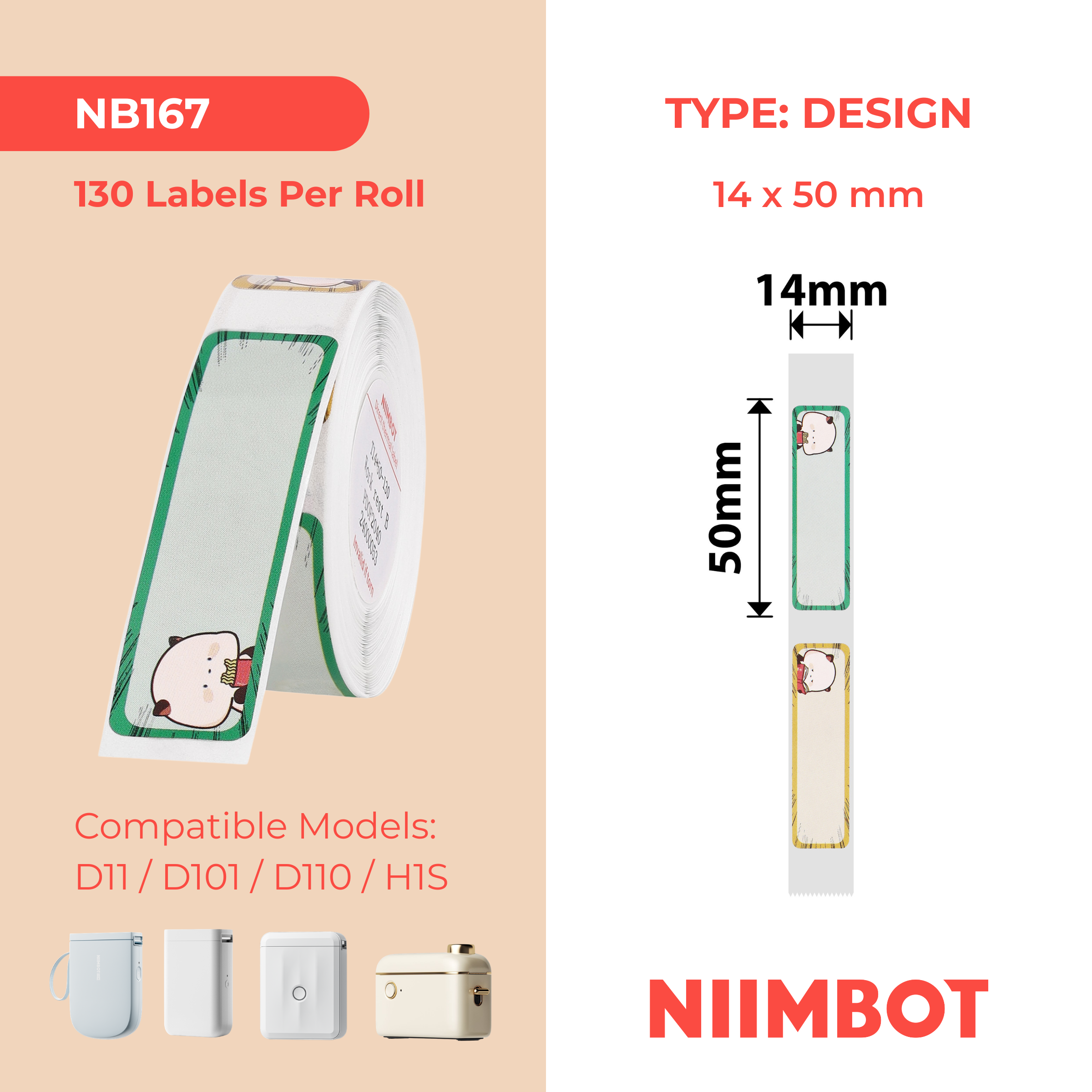 NB167 - NIIMBOT - D11 / D101 / D110 / H1S - 14X50MM - 130 WORK & REST B LABELS