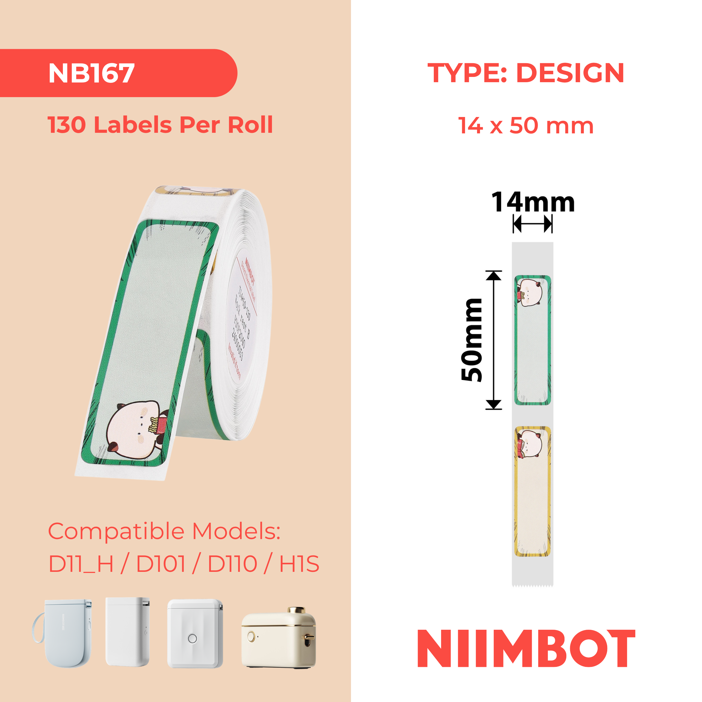 NIIMBOT - D Range - 14x50mm - Work & Rest B - 130 Labels