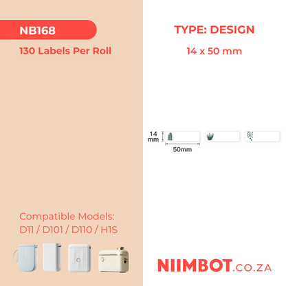NB168 - NIIMBOT - D11 / D101 / D110 - 14*50MM - 130 LABELS PER ROLL - SUCCULENT B DESIGN