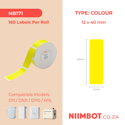 NB171 - NIIMBOT - D11 / D101 / D110 - 12*40MM - 160 THERMAL LABELS - BRIGHT YELLOW DESIGN