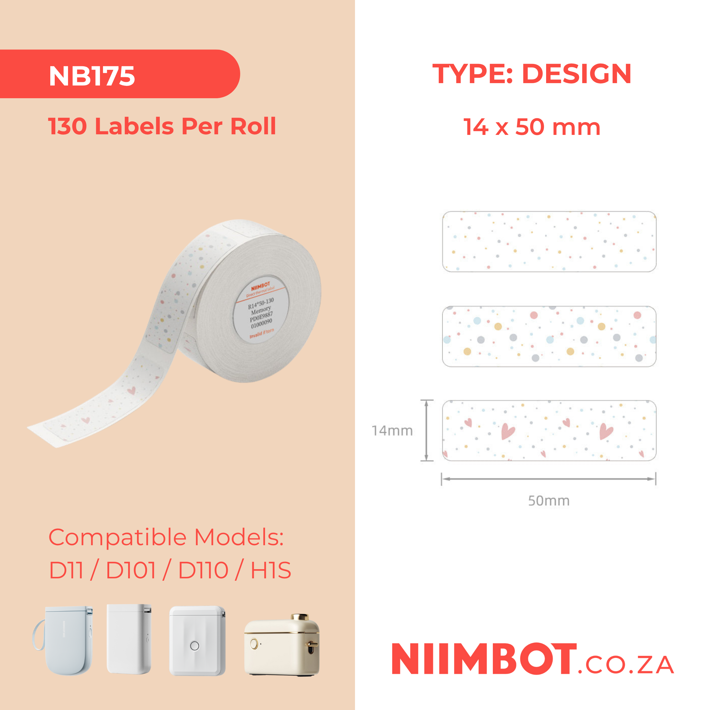 NB175 - NIIMBOT - D11 / D101 / D110 - 14*50MM - 130 ETIKETTE PER ROL - GEHEUE-ONTWERP