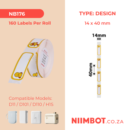 NB176 - NIIMBOT - D11 / D101 / D110 - R14*40 - 160 ETIKETTE PER ROL - HAPPY DUCK ONTWERP