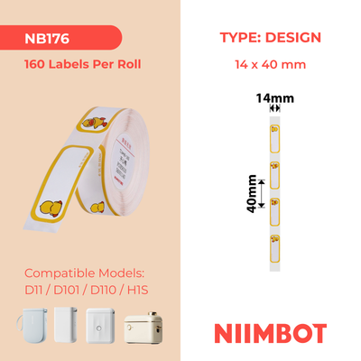 NB176 - NIIMBOT - D11 / D101 / D110 / H1S - 14X40MM - 160 HAPPY DUCK LABELS