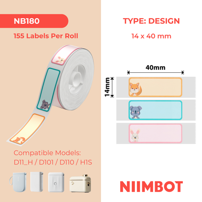 NIIMBOT - D Range - 14x40mm - Cute Animals - 155 Labels