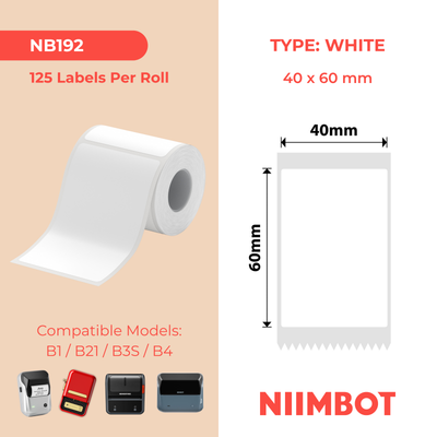 NB192 - NIIMBOT - B1 / B21 / B3S - 40*60MM - 125 ETIKETTE PER ROL - WIT
