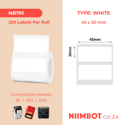 NB195 - NIIMBOT - B1 / B21 / B3S - 45*20MM - 320 LABELS PER ROLL - WHITE