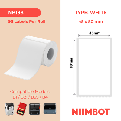 NB198 - NIIMBOT - B1 / B21 / B3S - T45*80MM - 95 ETIKETTE PER ROL - WIT 