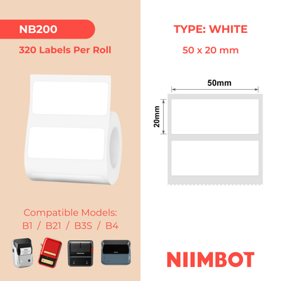 NB200 - NIIMBOT - B1 / B21 / B3S / B4 - 50X20MM - 320 WHITE LABELS