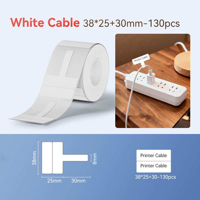 NB203 - NIIMBOT - B1 / B21 / B3S - T38*25+30MM - 130 ETIKETTE PER ROL - KABEL / JUWELE - WIT 