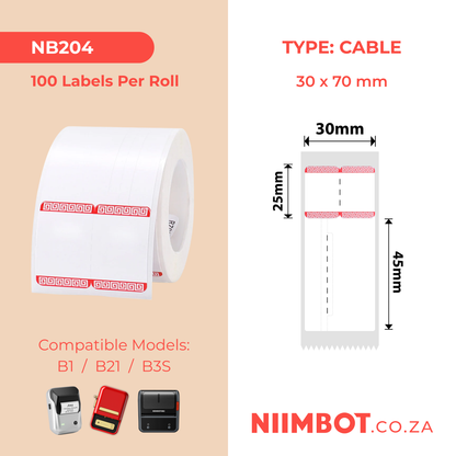NB204 - NIIMBOT - B1 / B21 / B3S - 30*70MM - RING - 100 LABELS PER ROLL - RED BORDER DESIGN
