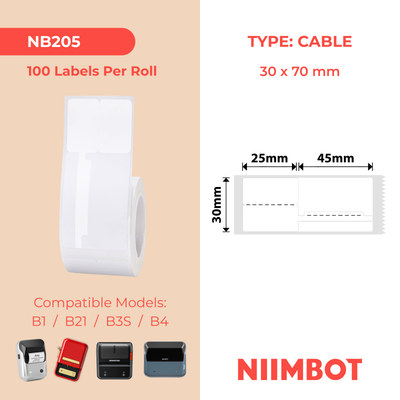 NB205 - NIIMBOT - B1 / B21 / B3S - T30*70MM (30*25+45)- 100 AMALEBO NGOKUQONGA NGAMUNYE - OMHLOPHE - UKWENZWA KWEKHEBHULA 