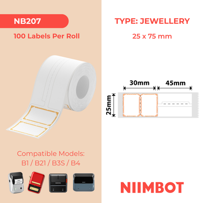 NB207 - NIIMBOT - B1 / B21 / B3S - R02T - 25*75MM (25*30+45) - 100 ETIKETTE PER ROL - ORANJE INK-ONTWERP 