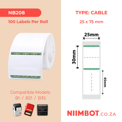 NB208 - NIIMBOT - B1 / B21 / B3S - 25*30+45MM - RING - 100 LABELS PER ROLL - GREEN BORDER DESIGN