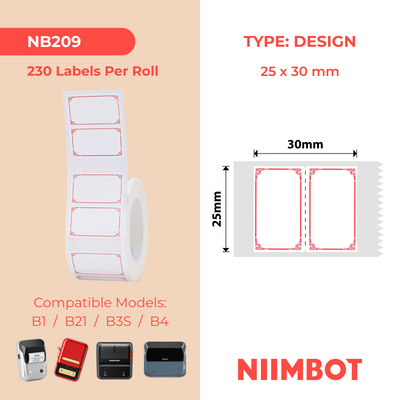 I-NB209 - NIIMBOT - B1 / B21 / B3S - 25*30MM - 230 AMALEBULA NGOKUQONGA NGAWO - IDIZINI OKUBOMVU OKUKHALA