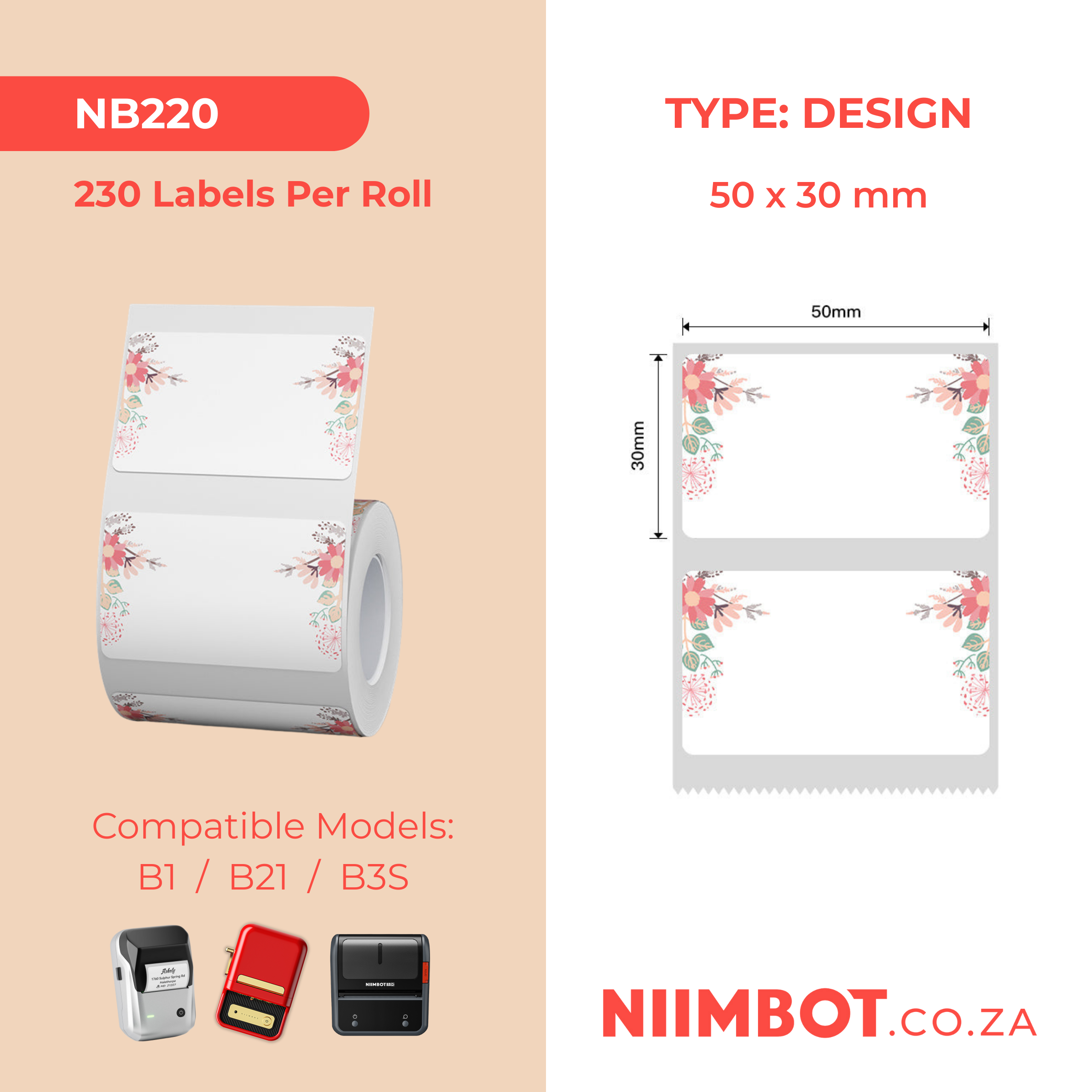 NB220 - NIIMBOT - B1 / B21 / B3S - 50*30MM - 230 LABELS PER ROLL - SPRING DESIGN