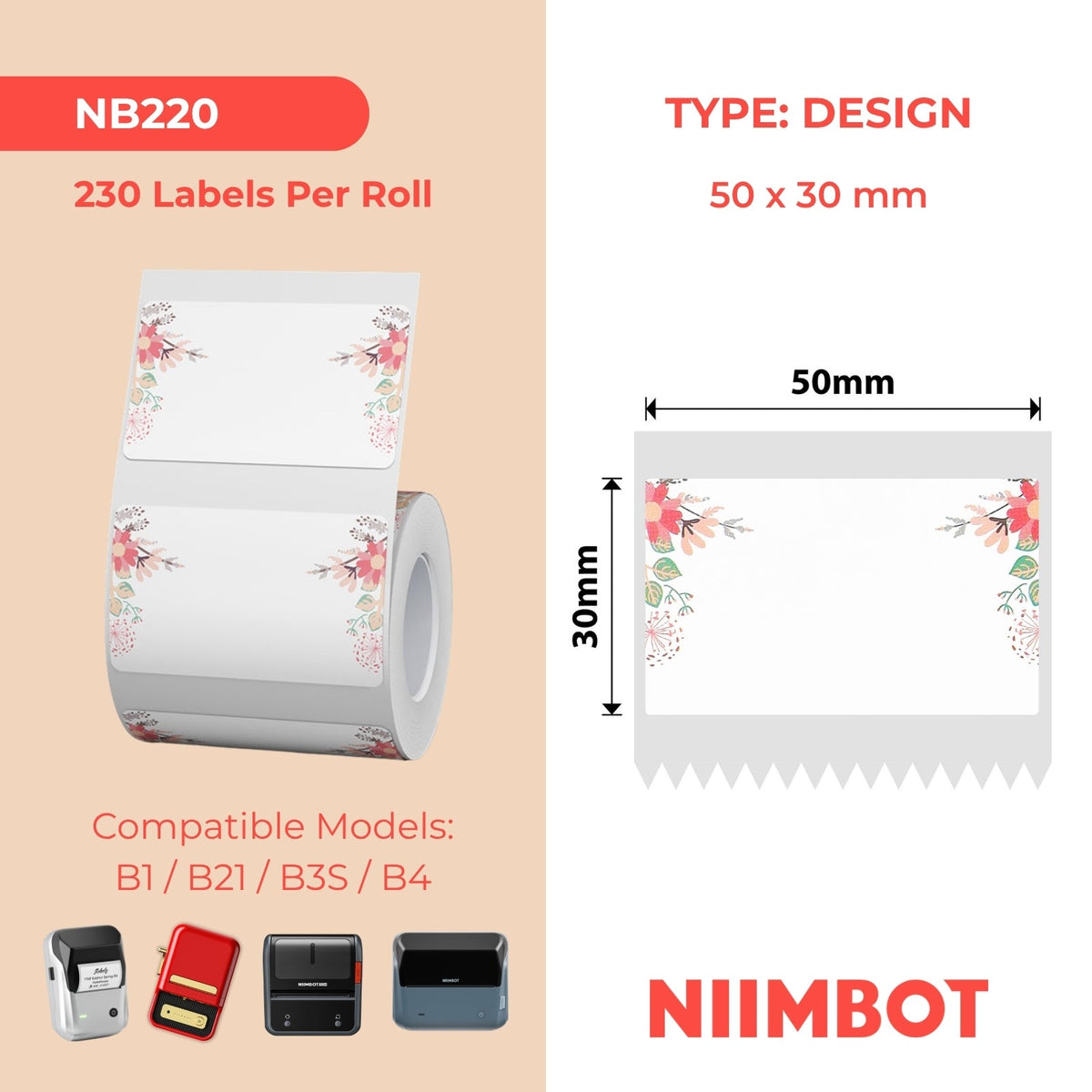 NIIMBOT - B Range - 50x30mm - Spring - 230 Labels