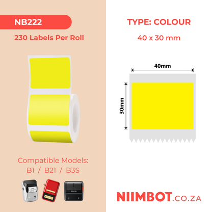 NB222 - NIIMBOT - B1 / B21 / B3S - 30*40MM - 230 LABELS PER ROLL - SOLID - YELLOW