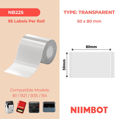NB225 - NIIMBOT - B1 / B21 / B3S - TT50*80MM - 95 ETIKETTE PER ROL - DEURSIGTIG 